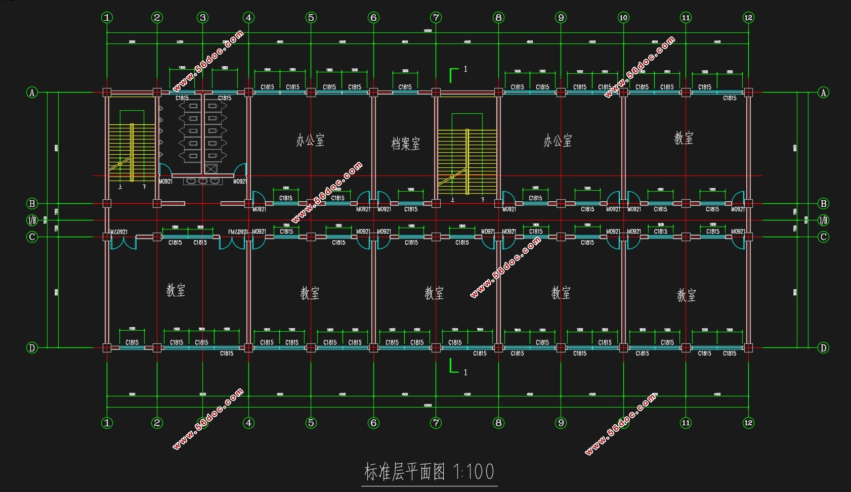 三跨五层5000平米江苏常州市中学教学楼设计(含建筑图结构图)